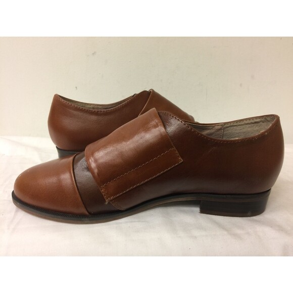 JEFFREY CAMPBELL WOMEN BROWN LOW HEEL LEATHER SHOES  WITH BUCKLE DETAILS SIZE 6M - Picture 4 of 9